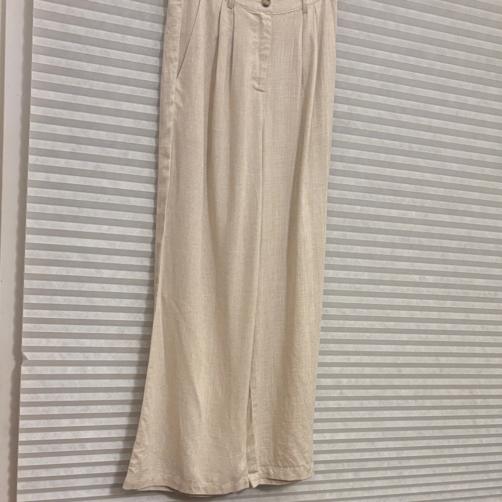 Aakaa Cream Pleated High Waisted linen Trousers - size M/waist 27/inseam 30 - Picture 5 of 6